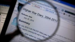 Magnifying glass on page on Wikileaks