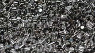 Mini magnets made from chemically processed rare earths are shown in Beijing