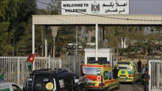 An international aid convoy crosses into Gaza at the Rafah border crossing, 21 October