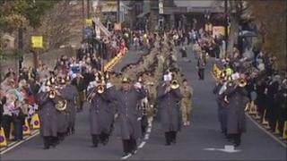 The soldiers of 4 Regiment Royal Artillery parading in Sunderland