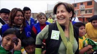 Susana Villaran campaigning in a Lima shanty town ahead of the 3 October vote
