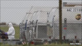 Cargo bomb scene at East Midlands airport