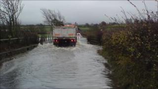Flooded road in Cumbria