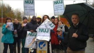 NUJ members on strike outside the Southern Daily Echo offices on Tuesday