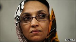 Western Sahara independence campaigner Aminatou Haidar attends a lecture at the University in Lisbon