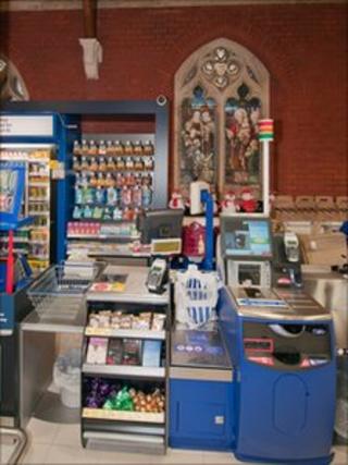 Till inside new Tesco store in former church