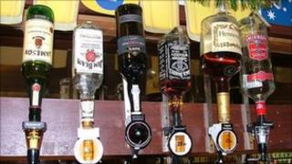 Bottles of alcohol on a bar