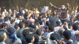 Supporters of the Muslim Brotherhood protest in the town of Qusiya, near Assiut, in Egypt, on Monday, saying Sunday polls were rigged