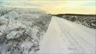 Snowy lane in north Devon