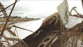 Wreckage of one of the planes which collided near Coventry Airport