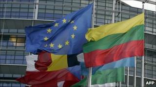 Flags at European Parliament, Strasbourg - file pic