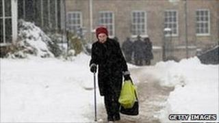 Old lady in snow