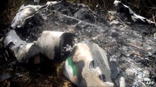 Part of the wreckage of the ATR 72-212 Aerocaribbean airliner that crashed in central Cuba, 5 November 2010