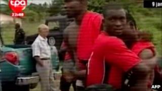 Screen grab from Televisao Publico de Angola showing Togolese footballers in Cabinda (8 January 2010)