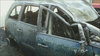 Crash and fire damaged Vauxhall car