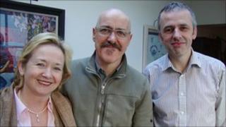 Pauline Ross and Niall McCaughan, Playhouse, with patron Griff Rhys Jones