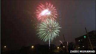 Fireworks explode near the Millennium Stadium in Cardiff as 2009 begins (Picture: Zaidi Muhamad)
