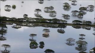 Flooded farmland in southern Colombia