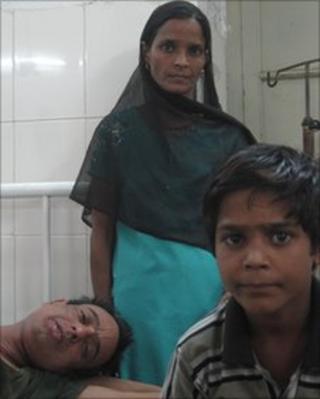 Cancer patient Firoj, his wife Indira and son