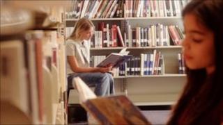 Children reading in a library