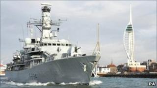 HMS Iron Duke leaves Portsmouth
