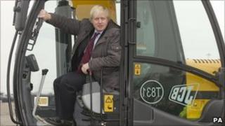 Boris Johnson in yellow digger