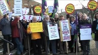 Protesters outside county hall