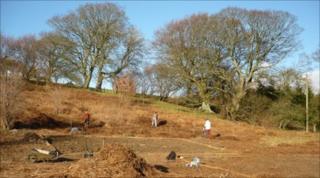 Volunteers at the Cilcain site