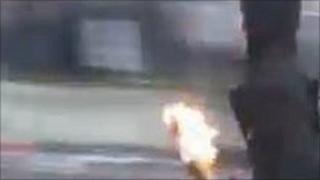 Student with flaming