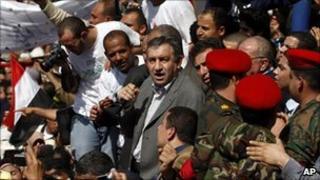 Egypt's new Prime Minister Essam Sharaf speaking in Cairo's Tahrir Square - 4 March 2011