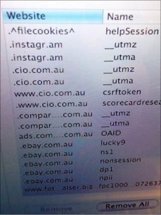 Cookies list