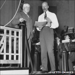 Sir Edward Elgar (l) with Sir Adrian Boult at Abbey Road in 1932