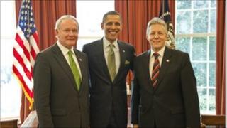 Peter Robinson, Martin McGuiness and Barack Obama