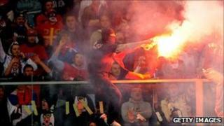 Serbian fans flare