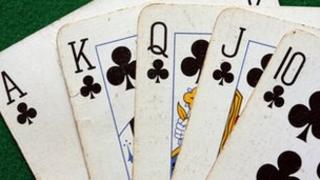 A royal flush hand in poker