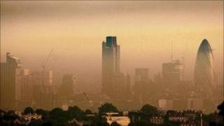 Mist and pollution hang over the London skyline