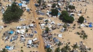 Aerial view of section of abandoned camp in former conflict zone on the Sir Lanka's north-eastern coast (file image from 23 May 2009)