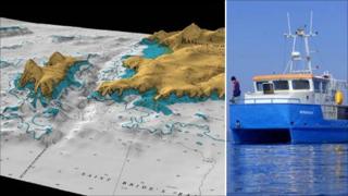 Swansea University's research vessel Noctiluca and 3D model of sea bed