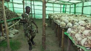 Rwandan soldier at the genocide memorial in Bisesero, Rwanda