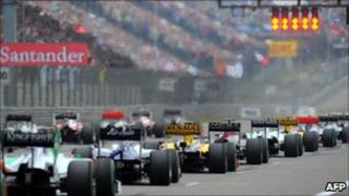 F1 cars on starting grid