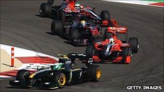 Cars racing during the 2010 Bahrain Grand Prix