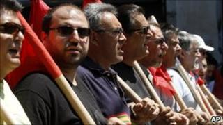 Communist party affiliated protesters in Greece