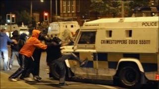 Nationalist rioters attacked police landrovers on Wednesday night