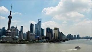 The skyline of the Shanghai's financial district