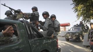 Police convoy outside the Intercontinental Hotel