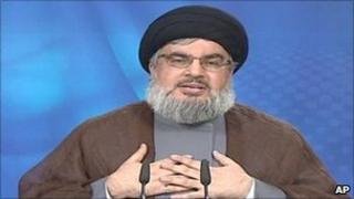 Hezbollah leader Hassan Nasrallah delivers his speech. Photo: 2 July 2011