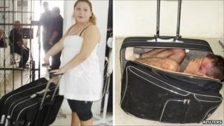Maria del Mar Arjona Rivero holds the suitcase, in which her husband was found (right)