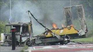 Burnt-out lorry in Craigavon