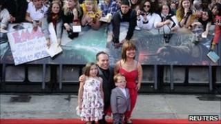 Actor Warwick Davis and family at Harry Potter and the Deathly Hallows: Part II premiere