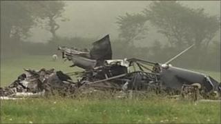 Wreckage of the helicopter